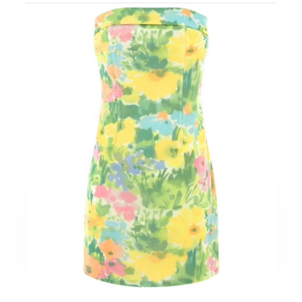 With Jean floral mini strapless dress